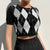 Junie B Argyle Crop Knitted Sweater