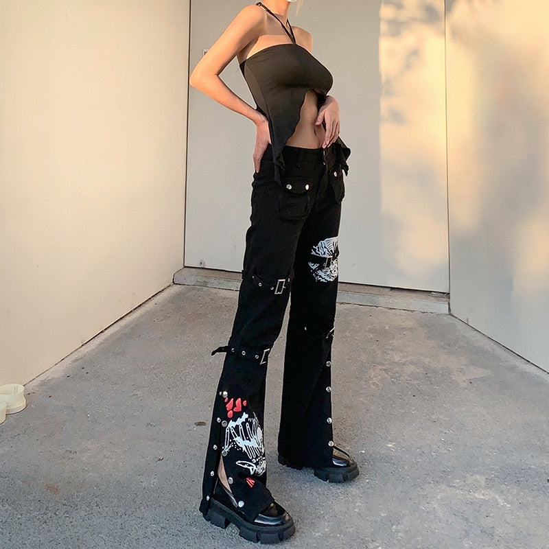 Goth Metal Buckle Baggy Jeans – Axcid Apparel