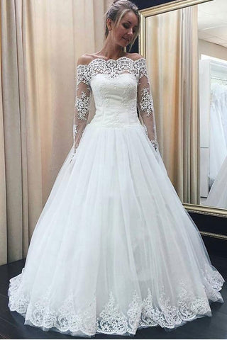 Ball Gown Off Shoulder Long Sleeve Wedding Dress 