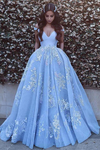 blue ball long prom dress