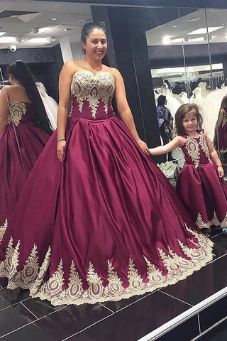 Burgundy A Line Sweetheart Appliques Plus Size Prom Dresses