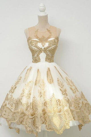 Gold Applique Homecoming Dresses