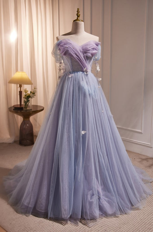 Simple Chiffon A-line blue v-neck Split long prom dress, evening dress,MP473