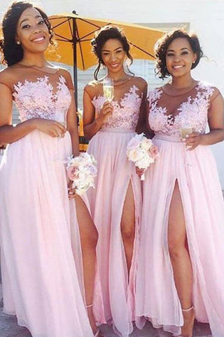 Pink Applique Chiffon Bridesmaid Dress