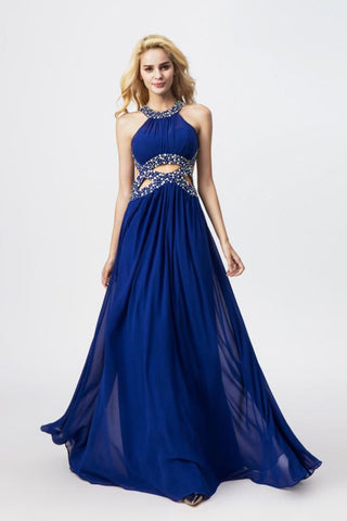 Sexy Royal Blue Cut Chiffon Long Prom Dress