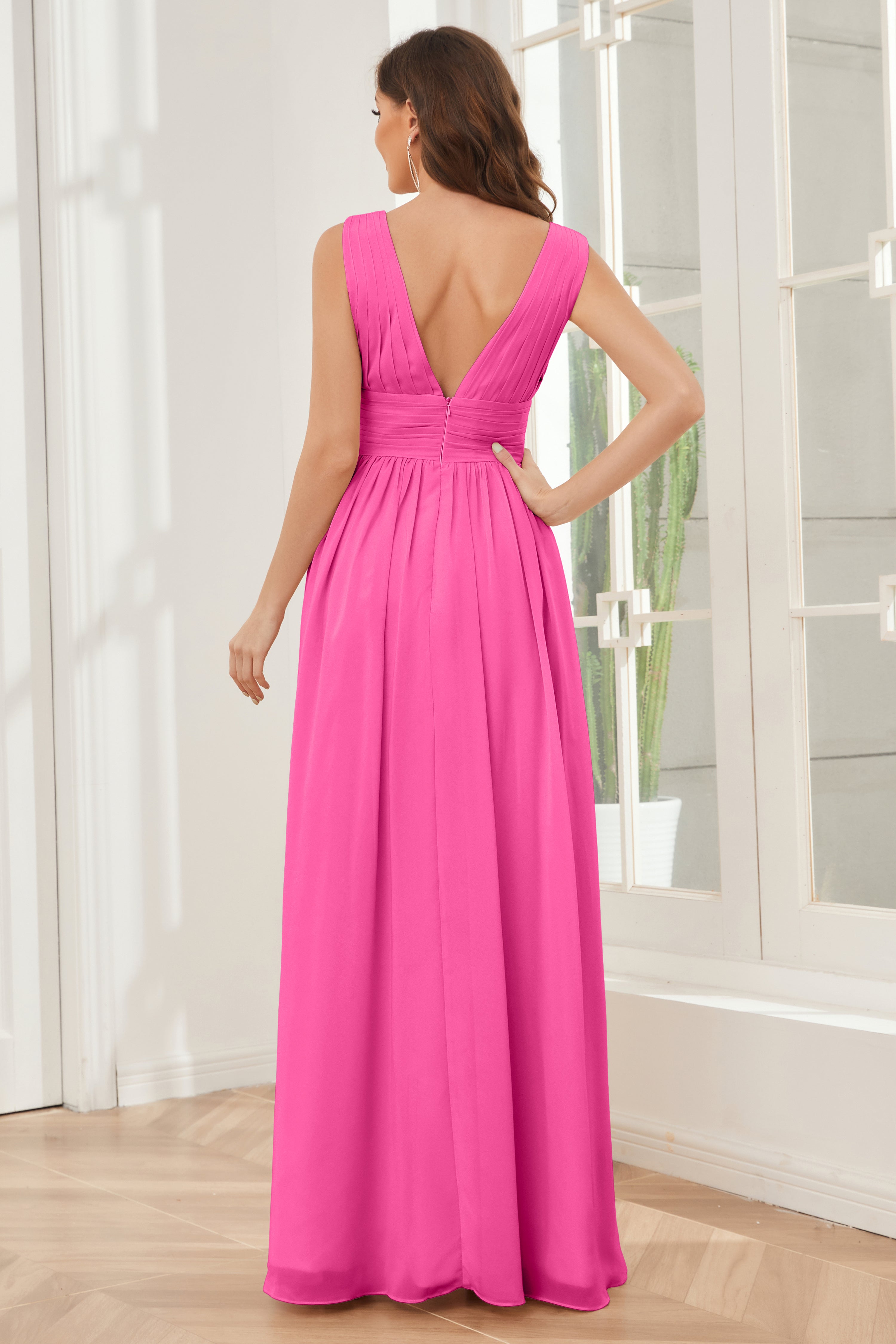 Emma V-neck Split Chiffon Long Bridesmaid Dresses