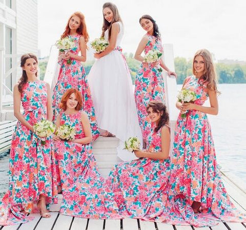 pink floral bridesmaid dresses