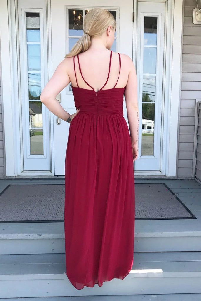 A-line Jewel Burgundy Bridesmaid Dress, Chiffon Long Prom Dress D440 ...