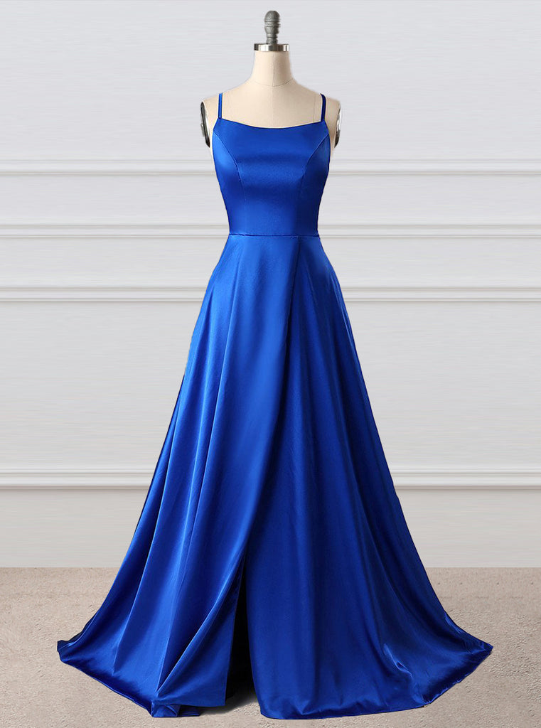 Royal Blue A-Line Prom Dresses Side Split Evening Dresses – Ombreprom