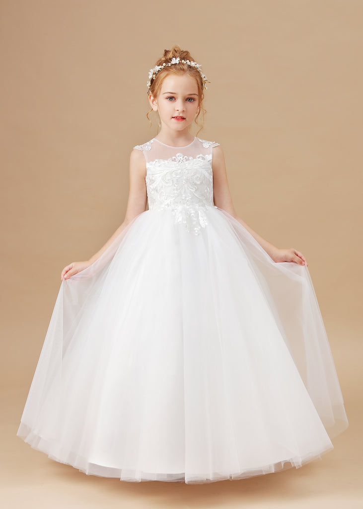 Ivory Cute Round Neck Tulle Flower Girl Dresses With Lace – Ombreprom