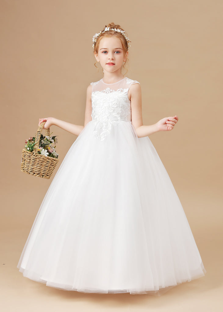 Ivory Cute Round Neck Tulle Flower Girl Dresses With Lace – Ombreprom