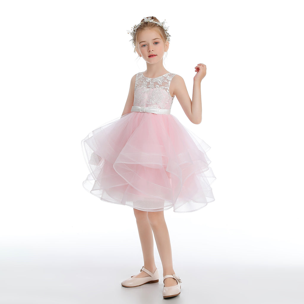 Pink Layered V Back Tulle Flower Girl Dresses – Ombreprom