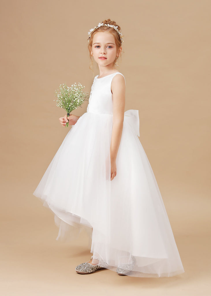 Chic Hi-Lo Sleeveless Applique Tulle Stain Flower Girl Dresses With ...