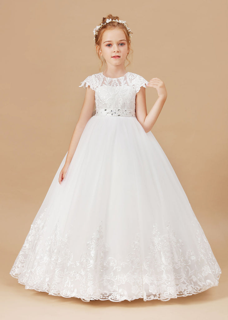 Princess Lace Tulle Satin Flower Girl Dresses With Bowknot – Ombreprom