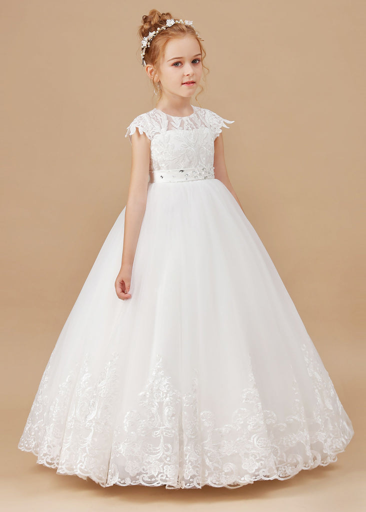 Princess Lace Tulle Satin Flower Girl Dresses With Bowknot – Ombreprom