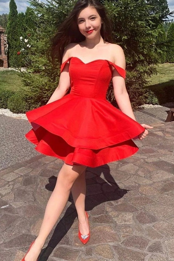 Cute Red Off The Shoulder Short Dresseses For Teens Party D