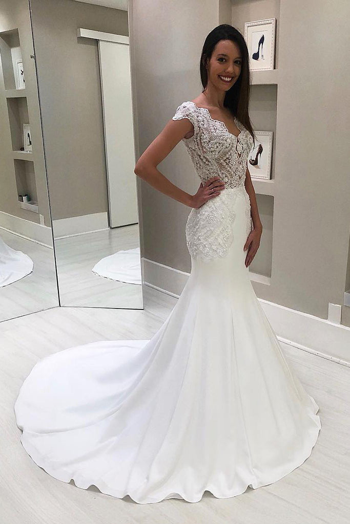 cap sleeve mermaid wedding dress