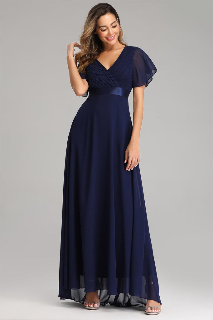 Ruffles Sleeve Pleats Chiffon Prom Dresses – Ombreprom