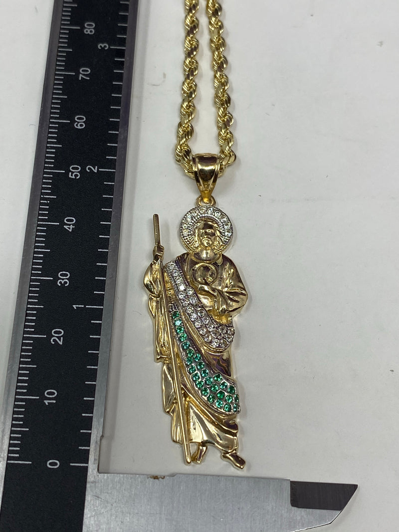 San Judas with stones 2 inch 14k real gold! ( pendant or chain set ...