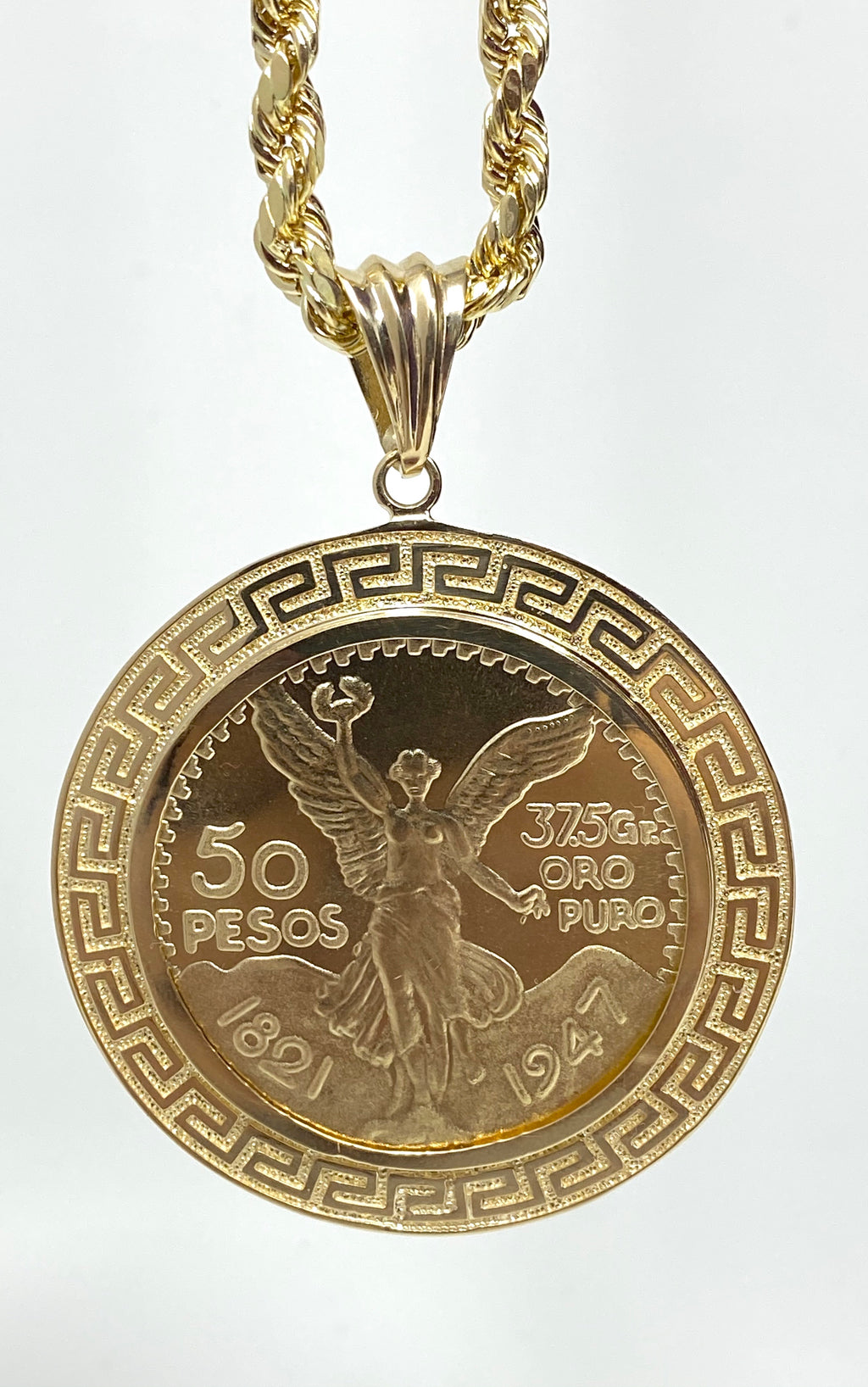 Real gold centenario 14k real gold ! Aztec bezel Pendant or chain set â AB and J