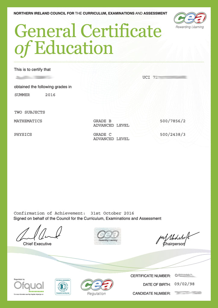 certificate of completion of general secondary education