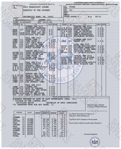 College University Match Transcripts