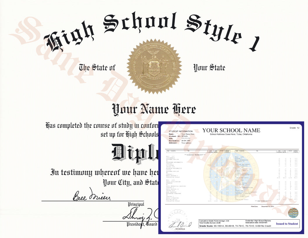 Fake High School Diploma and Transcript Design from the 1950s