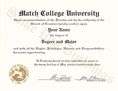 College and University Match Diplomas from the USA