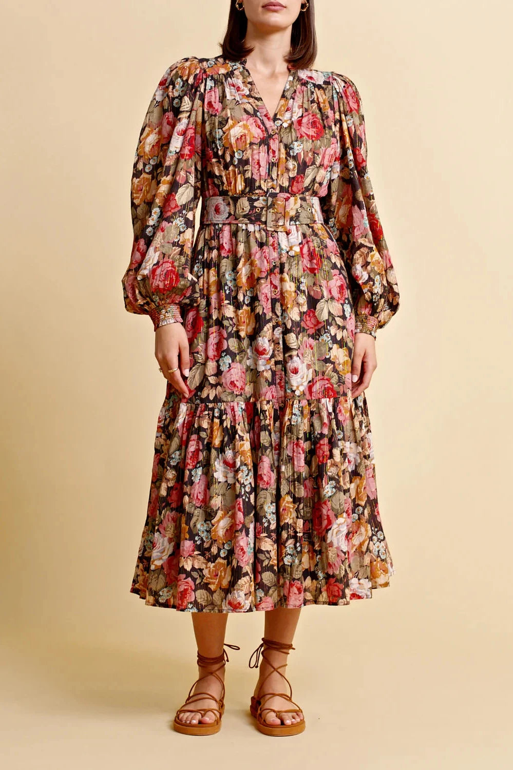 Bohemian Midi Dress in Rose Garden