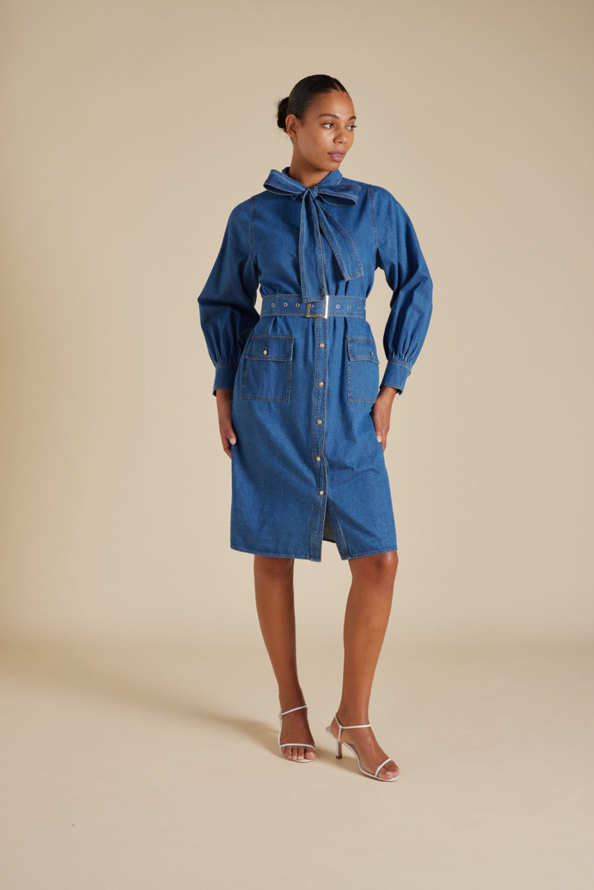 Carrie Dress in Denim Wash Blue