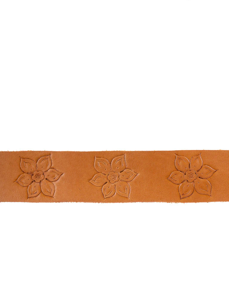 Fleur Hand Tooled Wide Belt in Tobacco