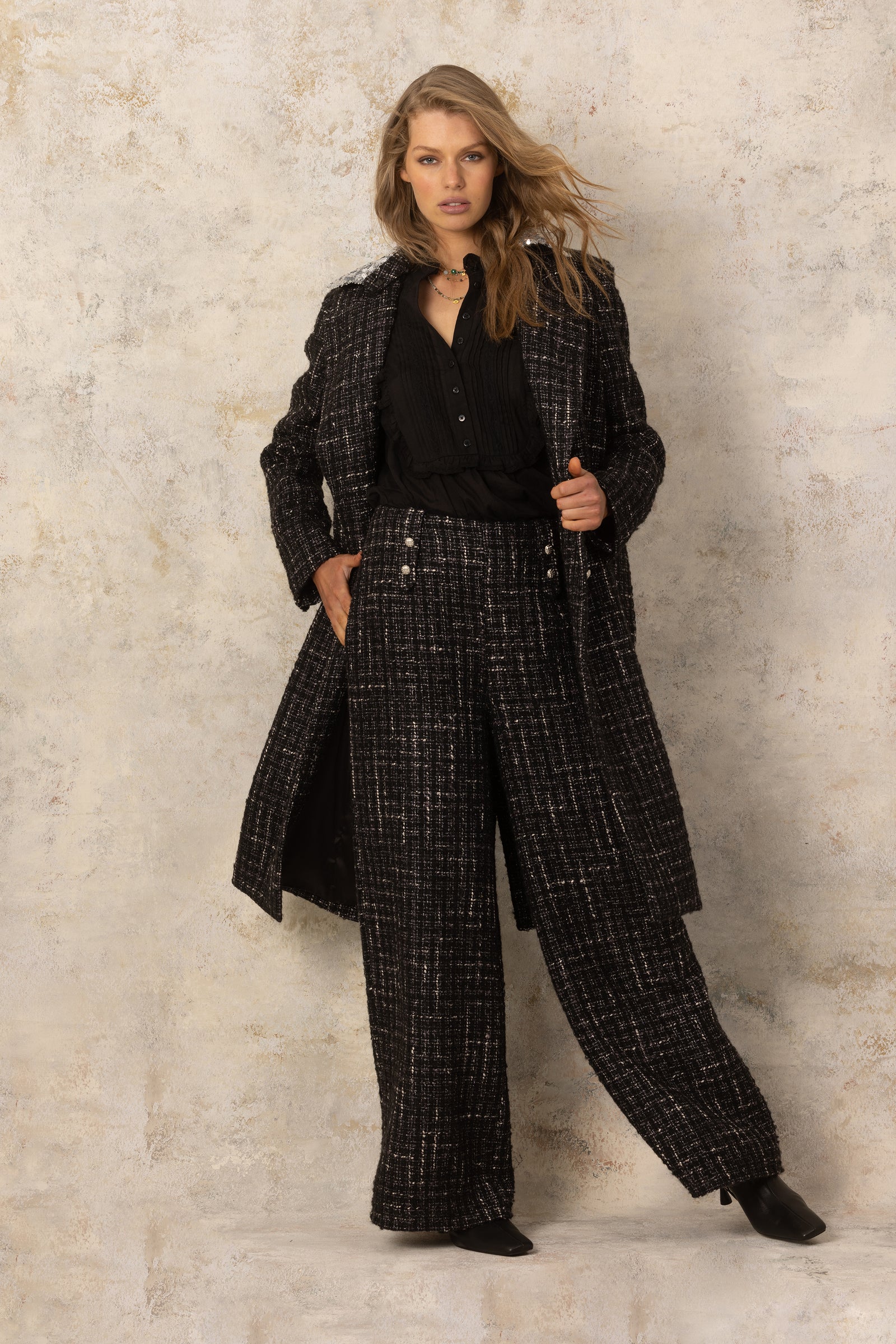 Claudia Sailor Pant Black with Silver Thread