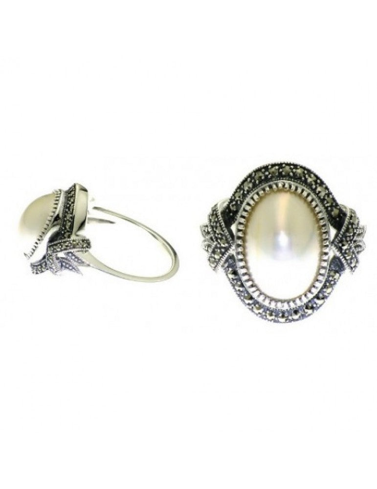 Oval Pearl & Marcasite Ring