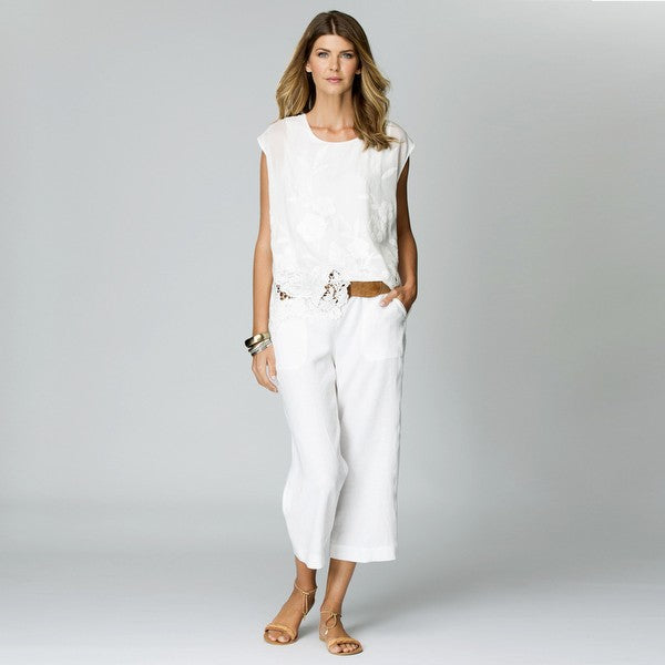 Pocket Detail Linen Pant in Ivory