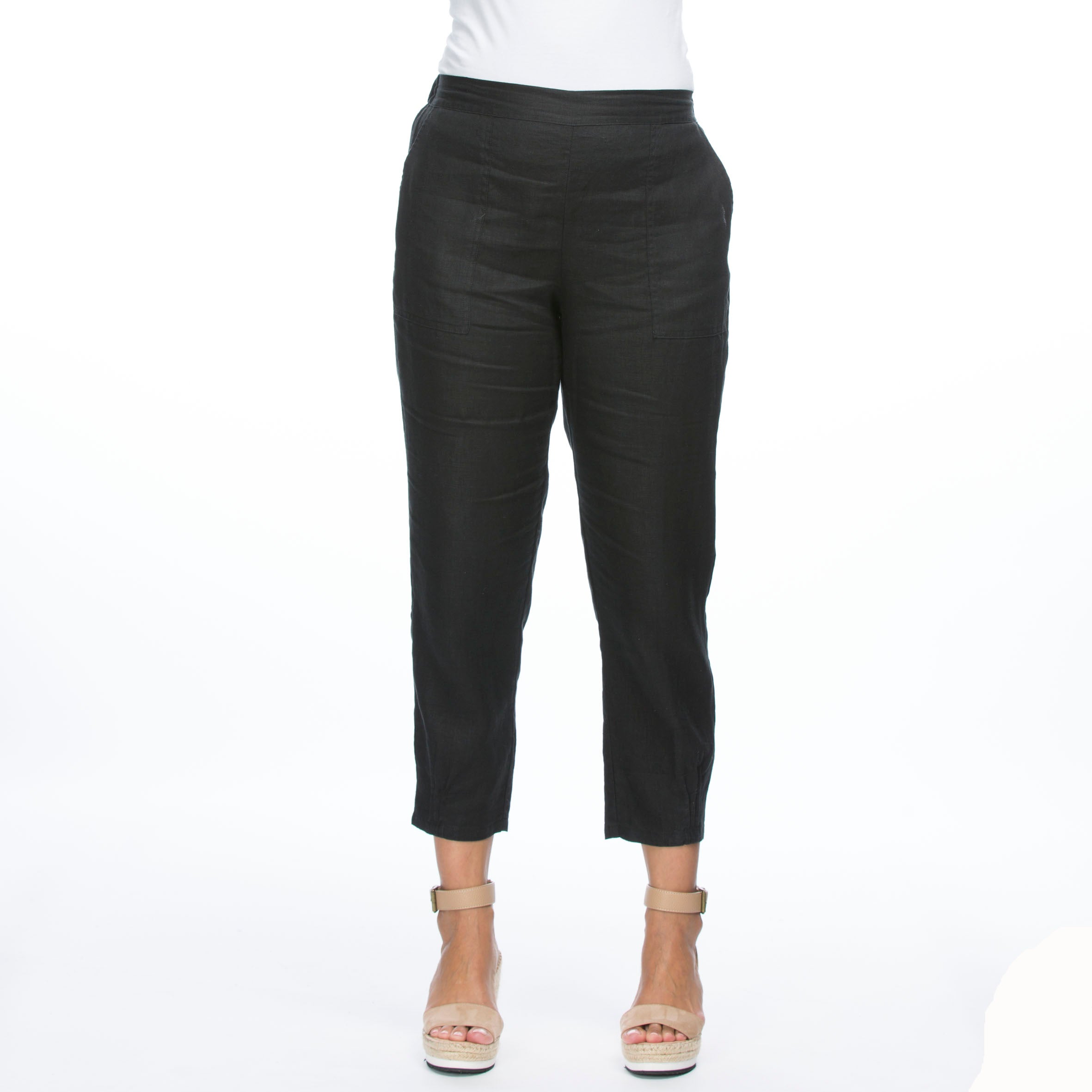 Black Pleat Hem Detail Linen Pant