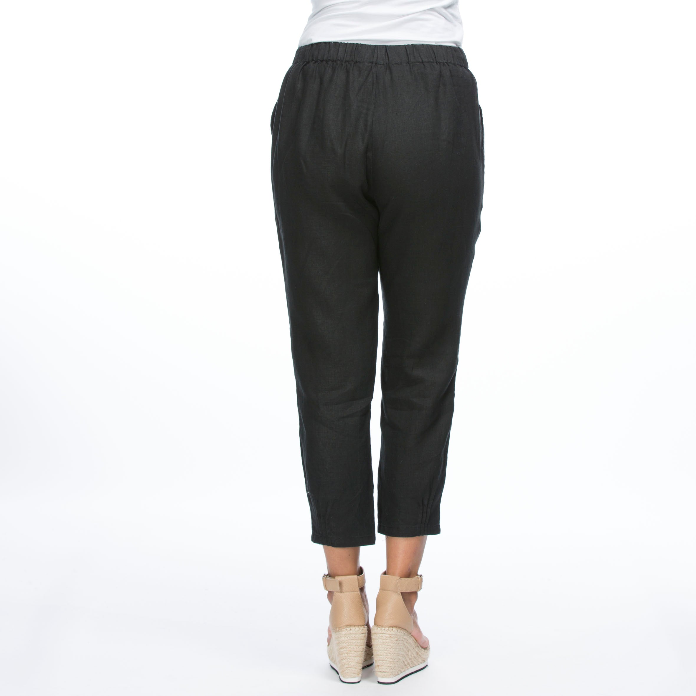 Black Pleat Hem Detail Linen Pant