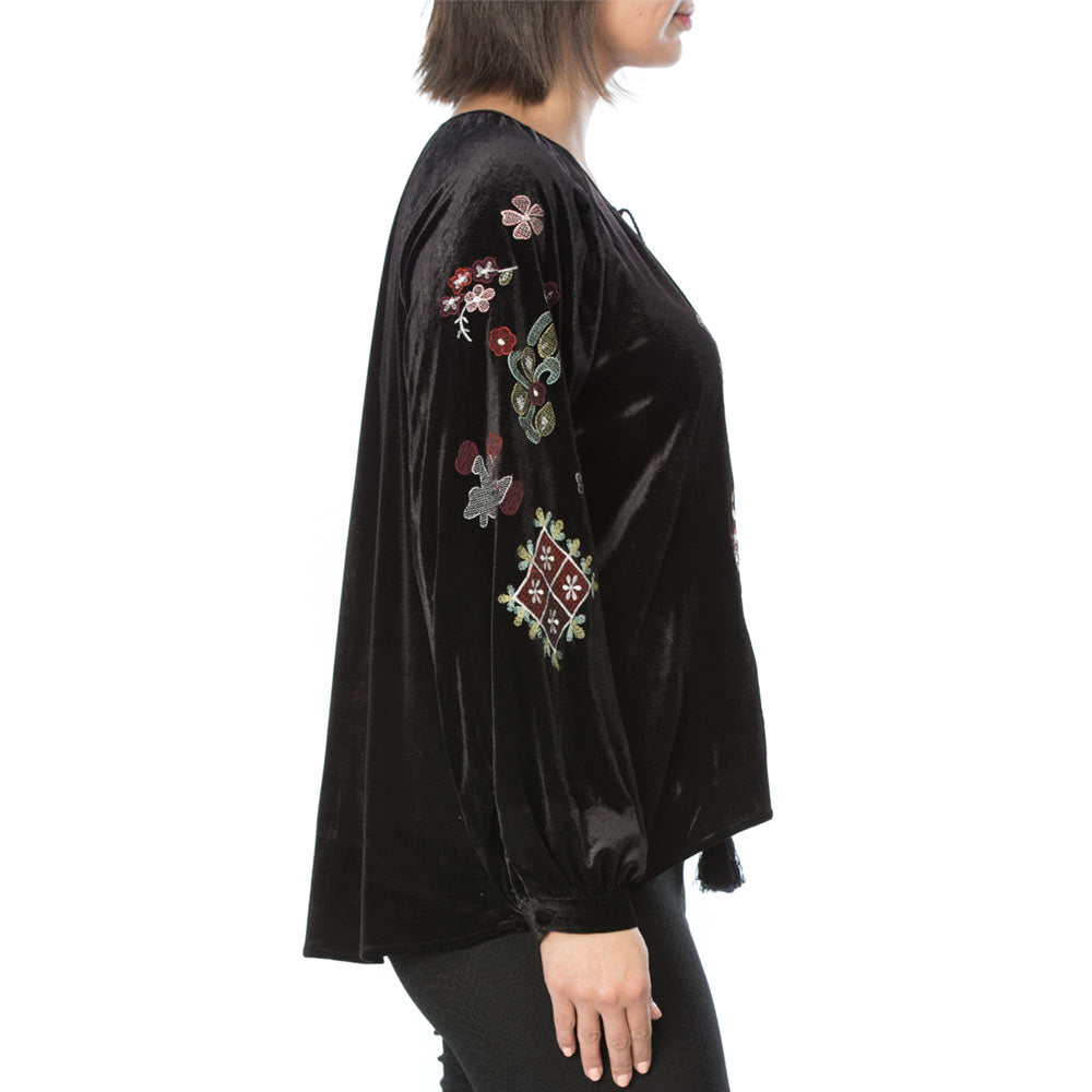 Embroidered Black Velvet Top