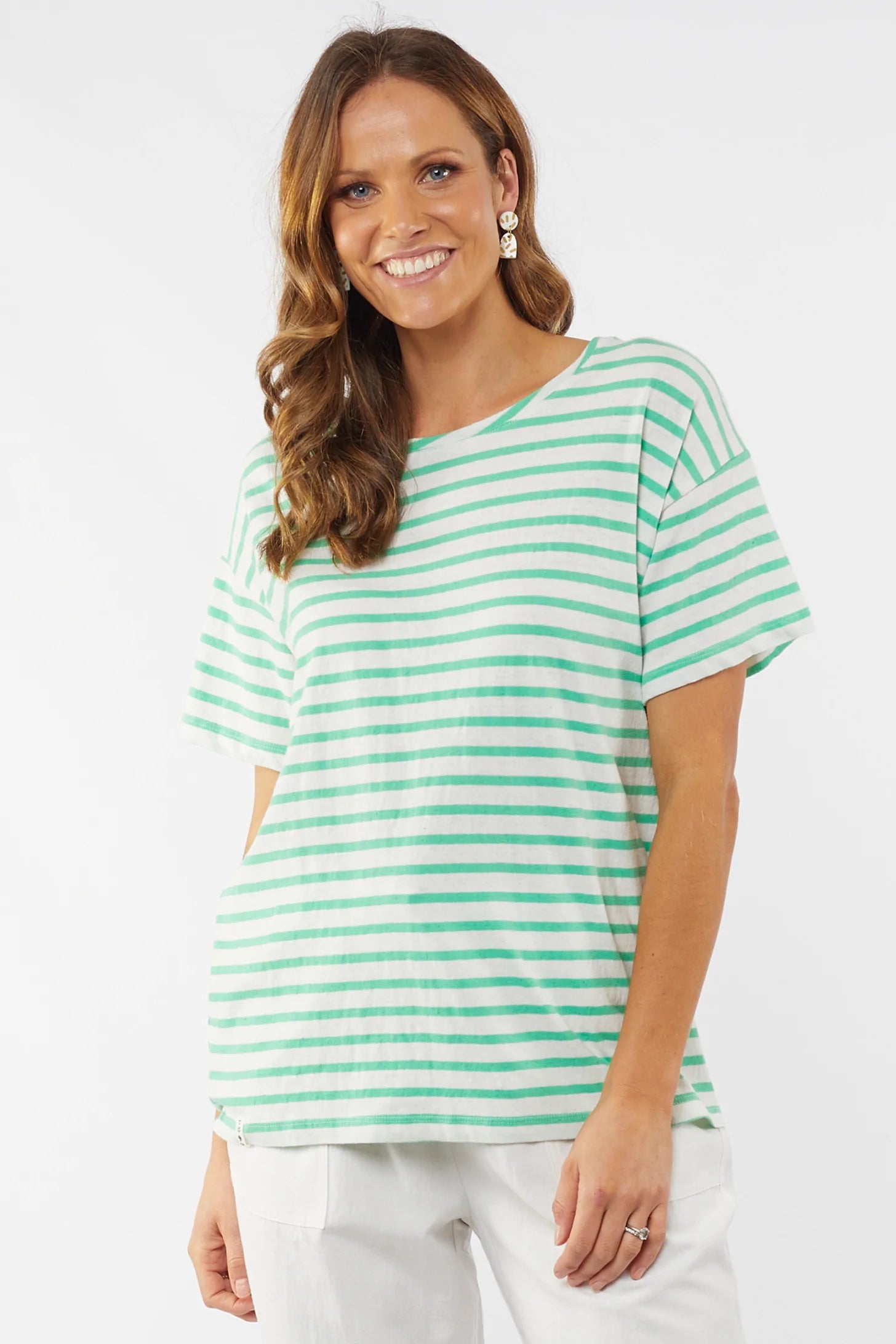 Clover Short Sleeve Tee in Mint/White Stripe