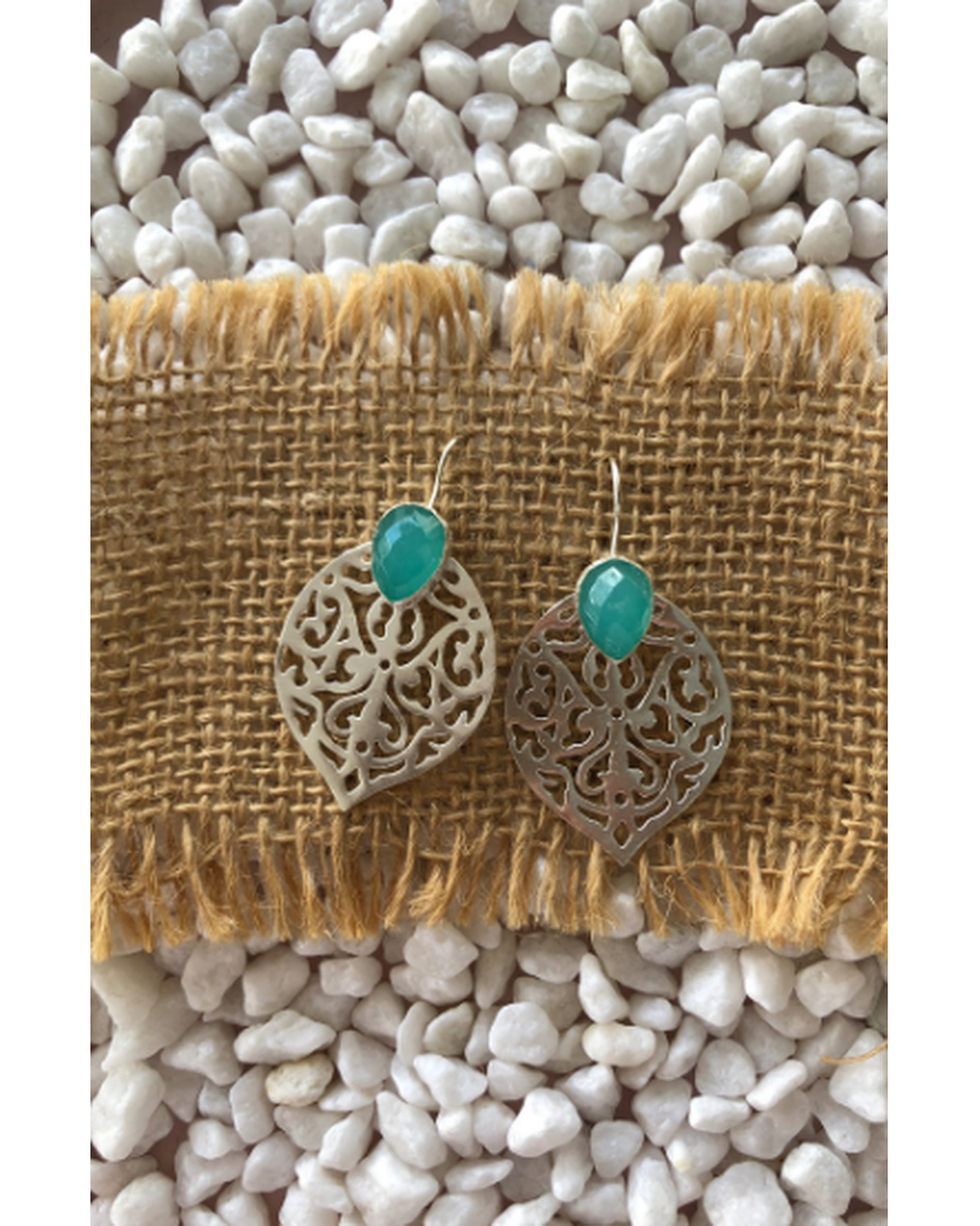 Filagree Earrings in Silver/Aqua Chalcedony