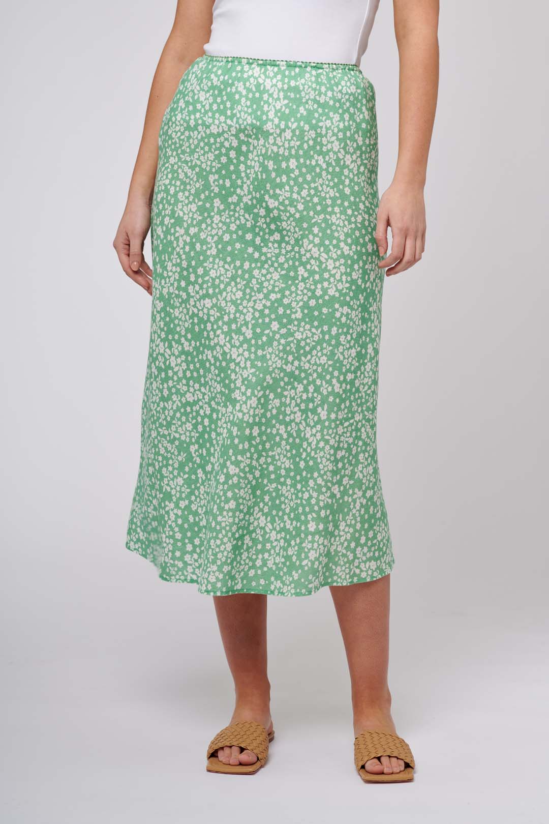 Bias Skirt in Basil Ditsy