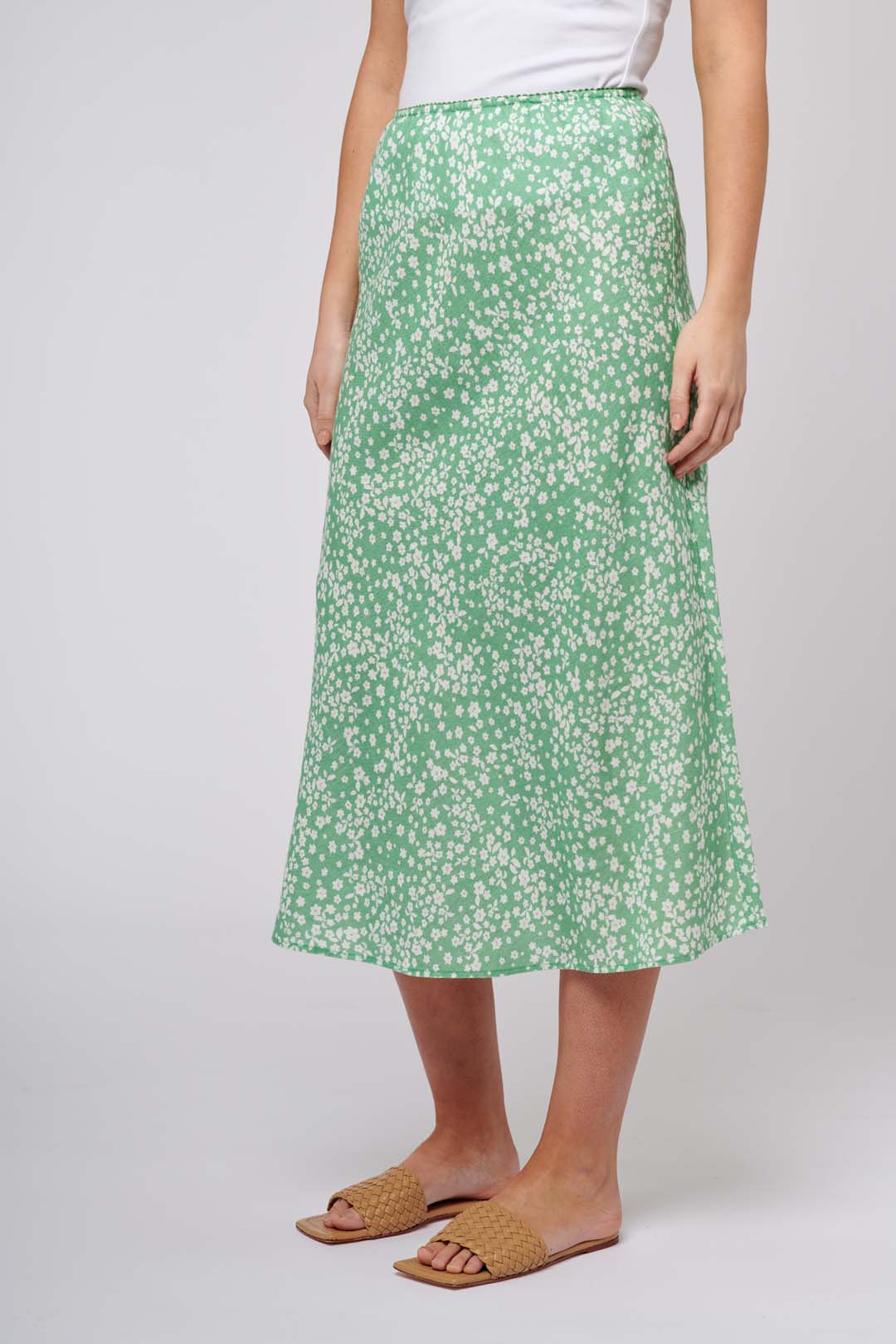 Bias Skirt in Basil Ditsy