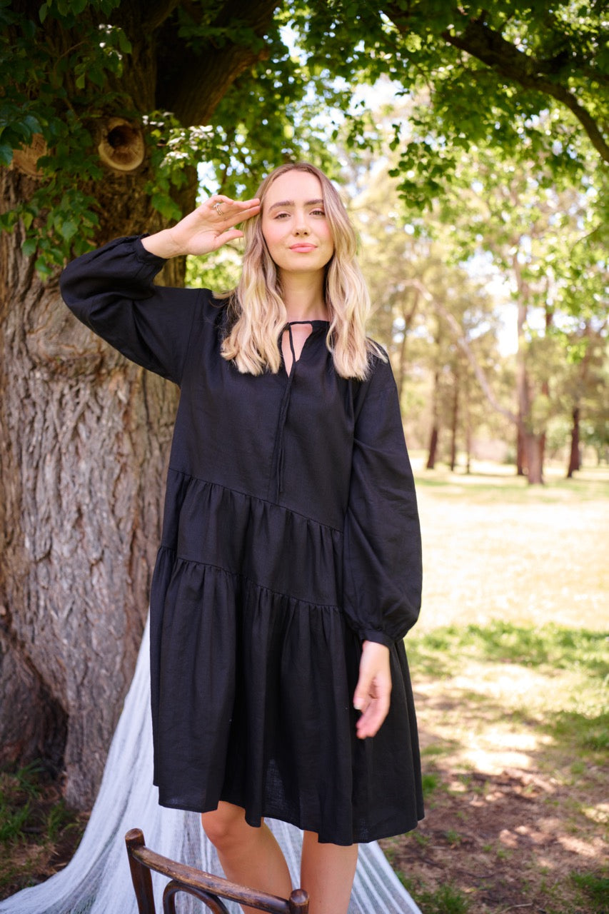 Amelia Linen Dress in Black