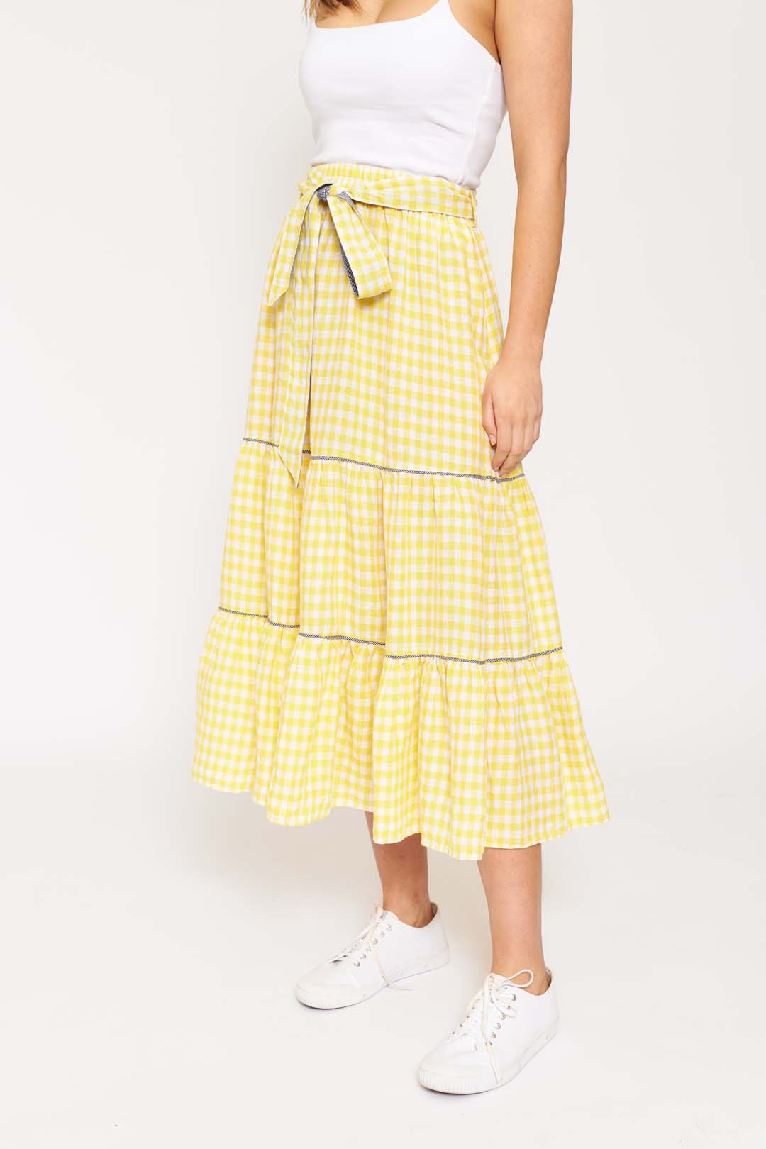 Delilah Linen Skirt in Banana Gingham