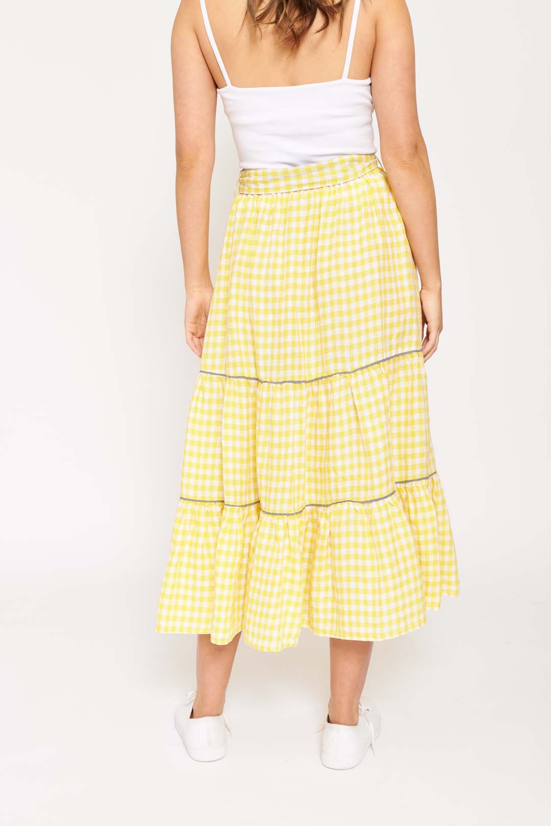 Delilah Linen Skirt in Banana Gingham