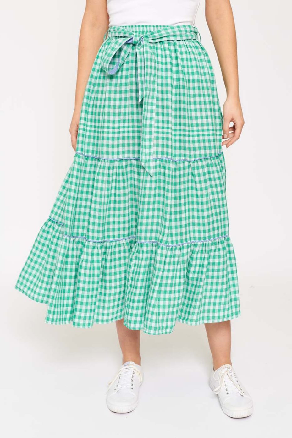 Delilah Linen Skirt in Spearmint Gingham