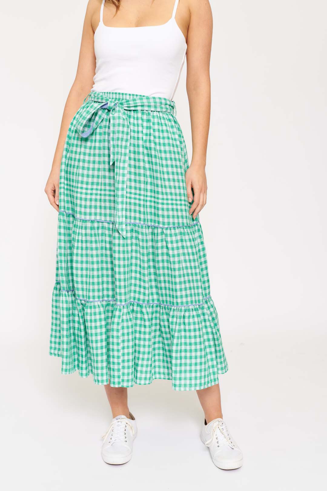 Delilah Linen Skirt in Spearmint Gingham