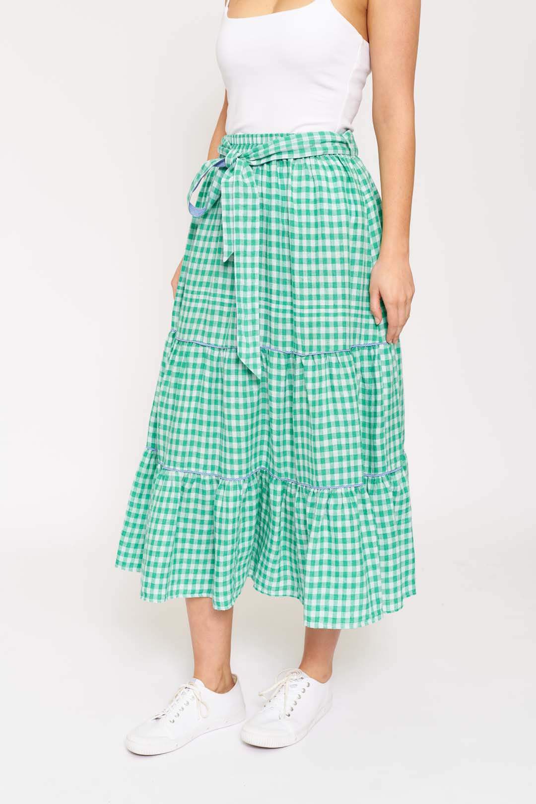 Delilah Linen Skirt in Spearmint Gingham