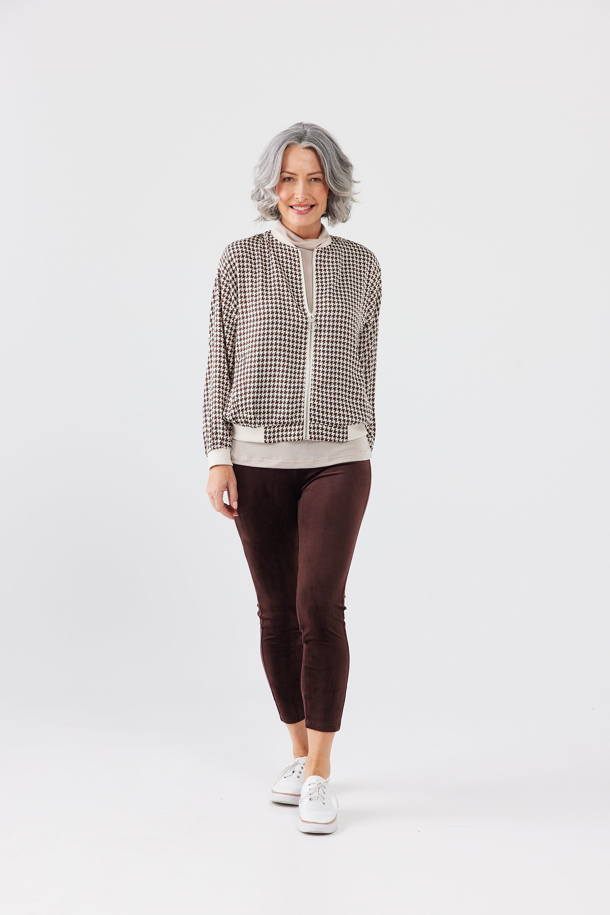 Liza Bomber in Chocolate Houndstooth