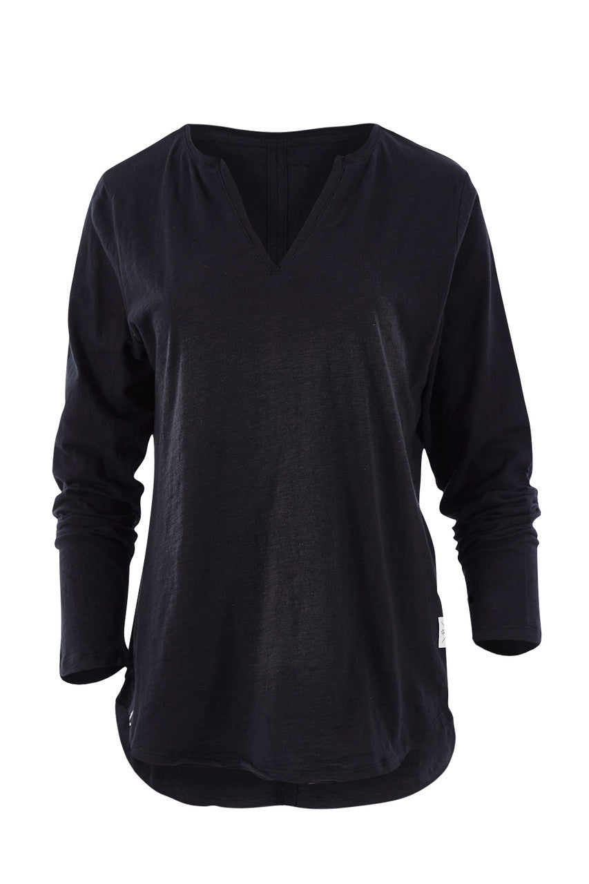 Coles Bay Long Sleeve Henley Top in Black