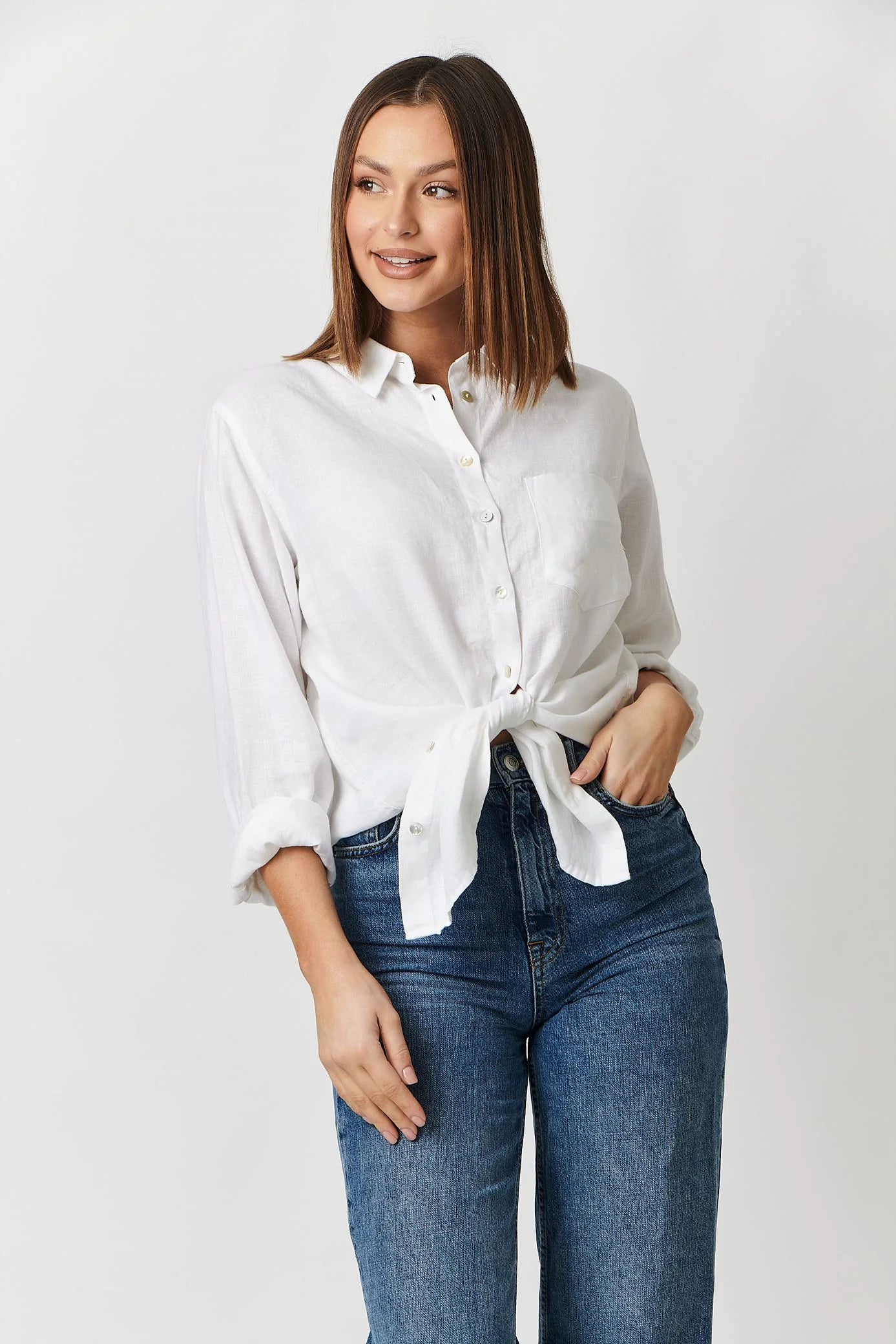 Linen Boyfriend Shirt in White